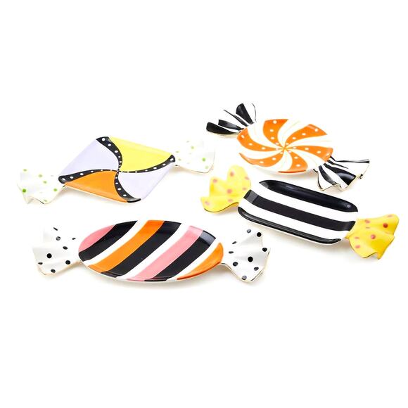 MACKENZIE-CHILDS Trick or Treat Candy Dessert Plates Set of 4 New - Picture 2 of 2